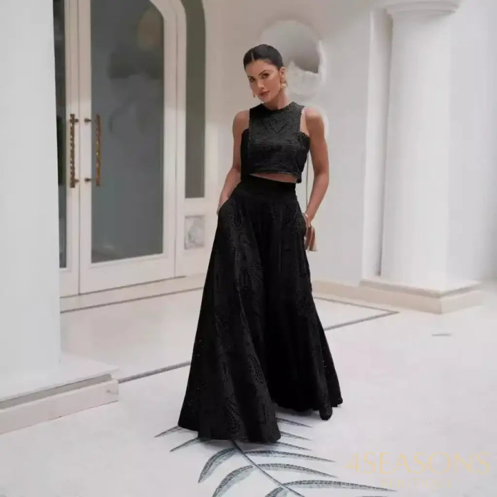 Briana Lace Elegant Cutout Top and Skirt Set