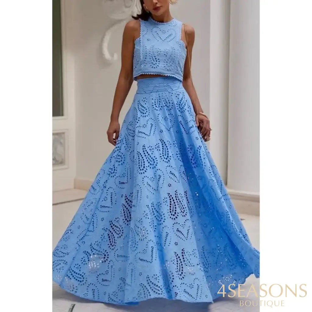 Briana Lace Elegant Cutout Top and Skirt Set