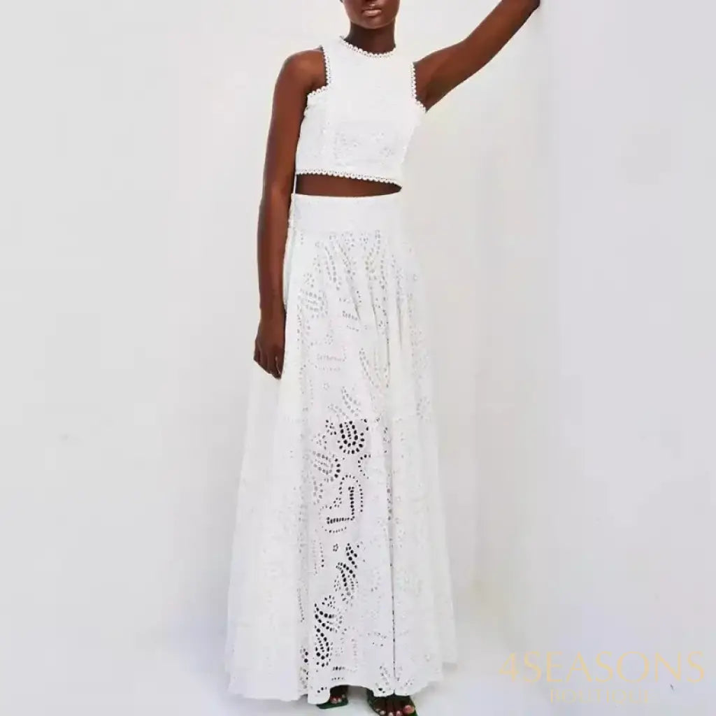 Briana Lace Elegant Cutout Top and Skirt Set