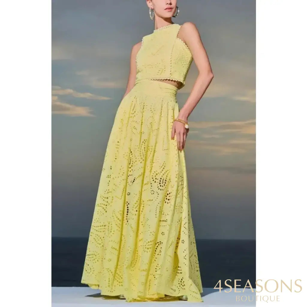 Briana Lace Elegant Cutout Top and Skirt Set