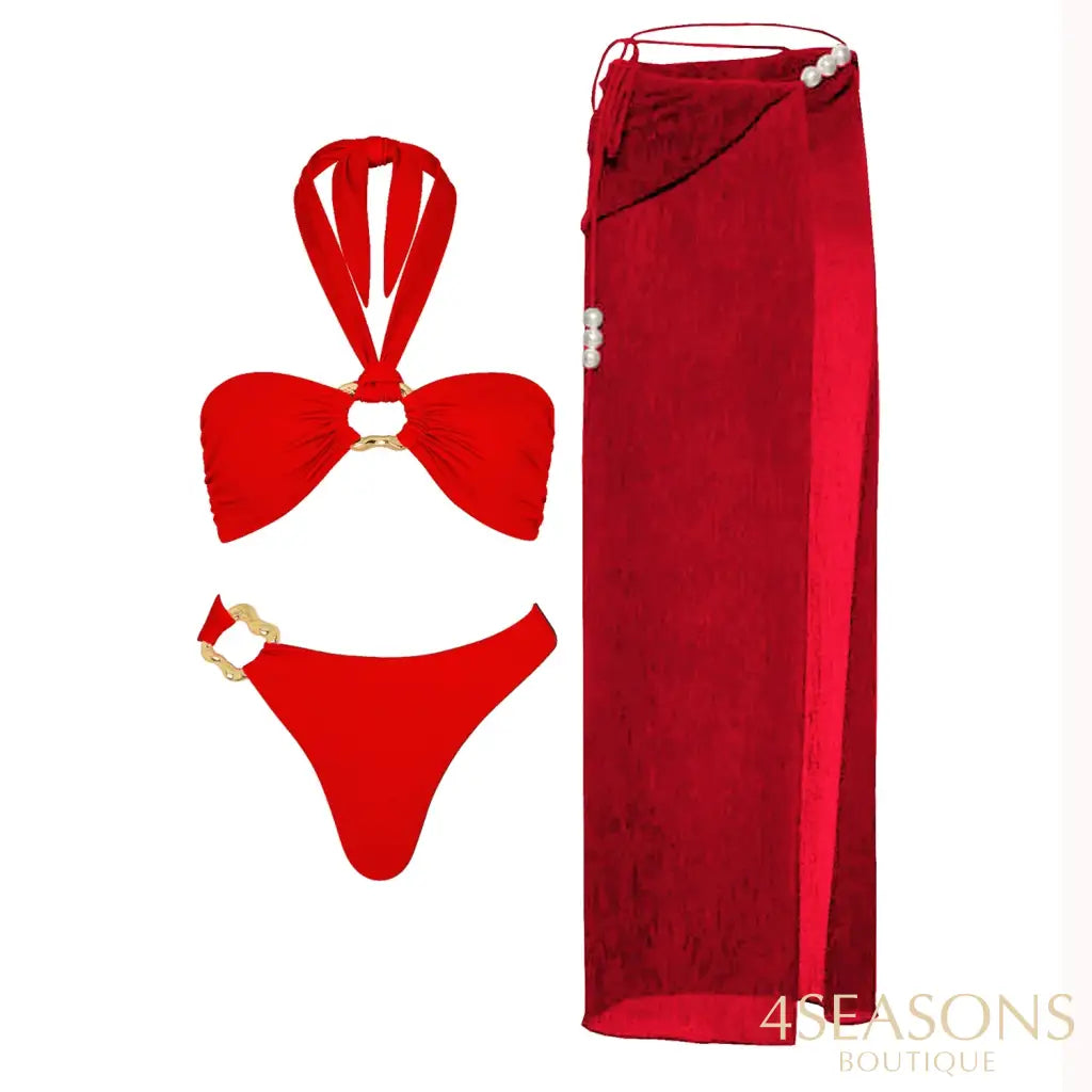 Pearls Bikini Set with Cover Up