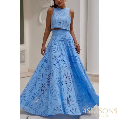 Briana Lace Elegant Cutout Top and Skirt Set