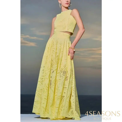 Briana Lace Elegant Cutout Top and Skirt Set