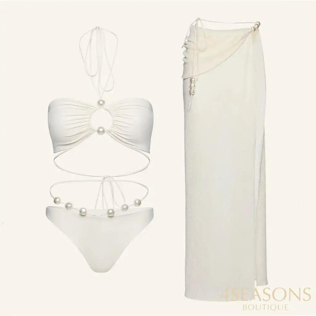 Pearls  Bikini Set with Cover Up
