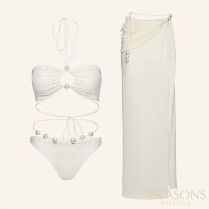 Pearls  Bikini Set with Cover Up