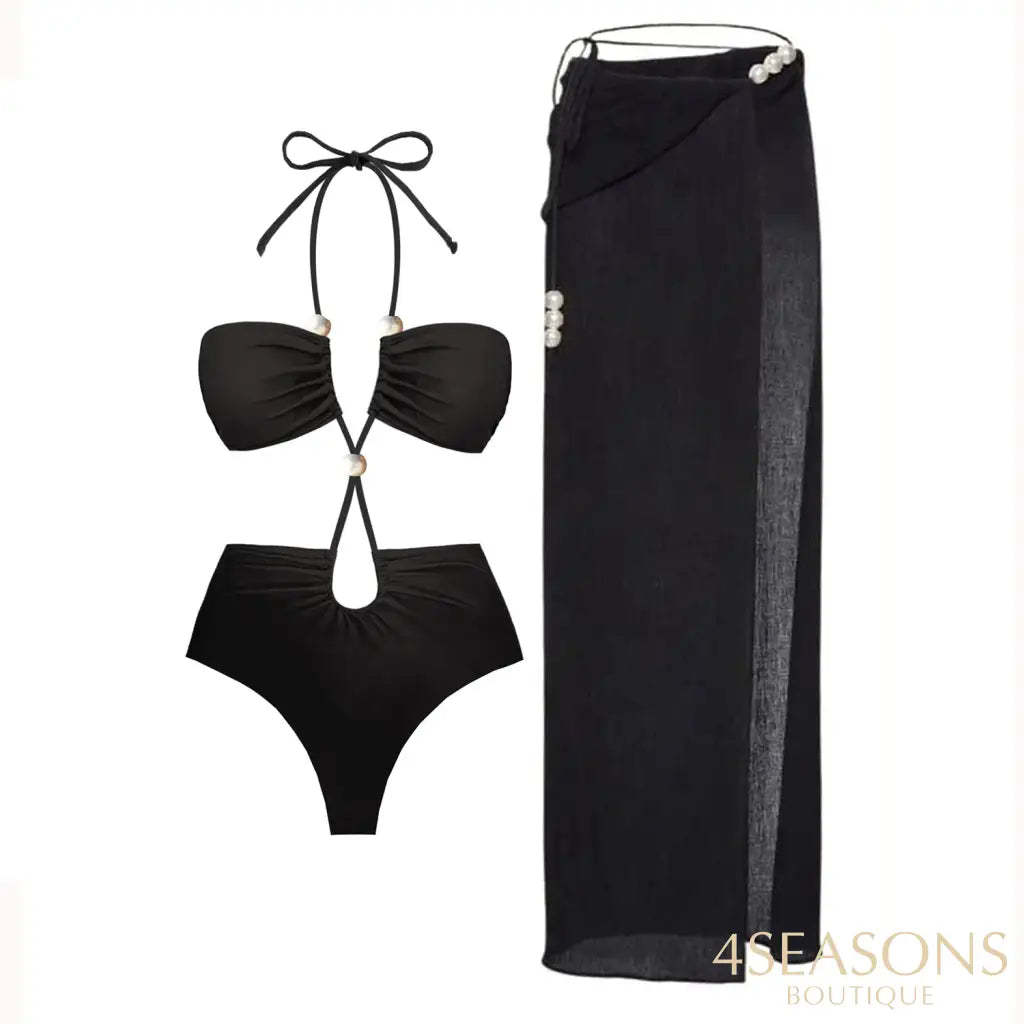Pearls  Bikini Set with Cover Up