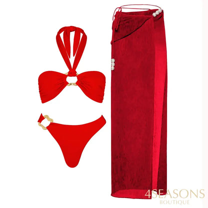 Pearls  Bikini Set with Cover Up